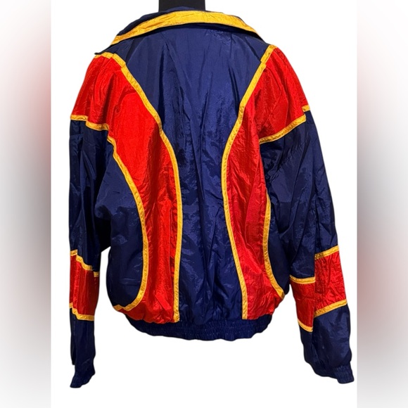 Vintage Retro Athletic Works Navy and Red Track Windbreaker Jacket - Picture 3 of 7